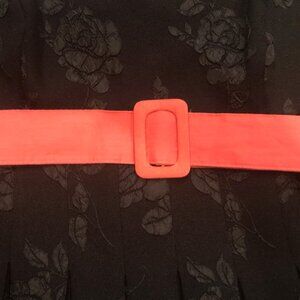 Vintage cloth coral colored belt with rectangular buckle, 39"x2", no brand